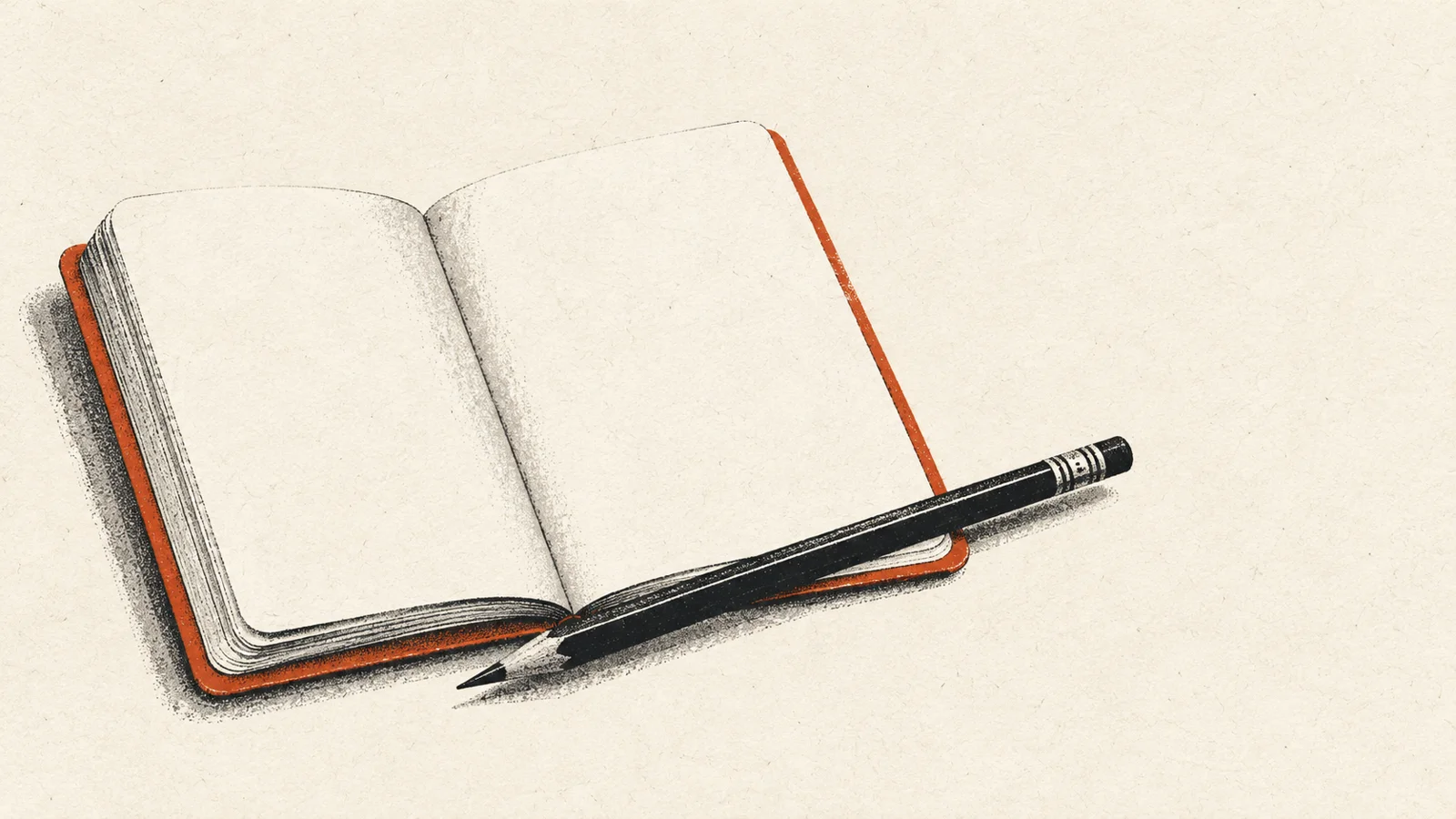 Offenes Notizbuch mit einem Bleistift.